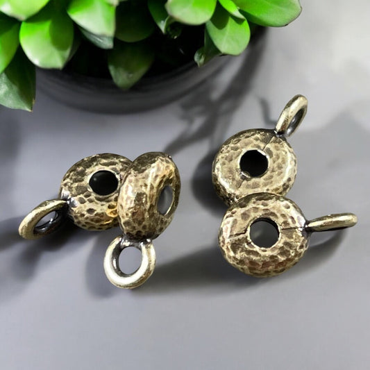 TierraCast Bail Bead, Antiqued Brass Hammered Spacer Bead with Bail Loop, 8x3mm Spacer 2.75mm Hole (PF/892-57) * Qty. 4
