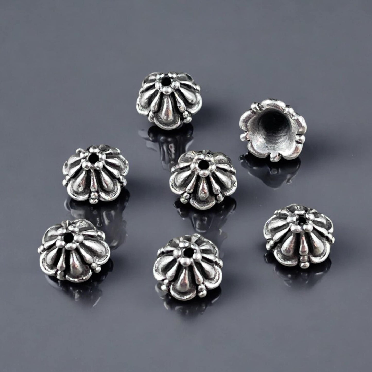 TierraCast 8mm Tiffany Bead Caps, Antiqued Fine Silver Plated Pewter(PF/778-77) * Qty. 6