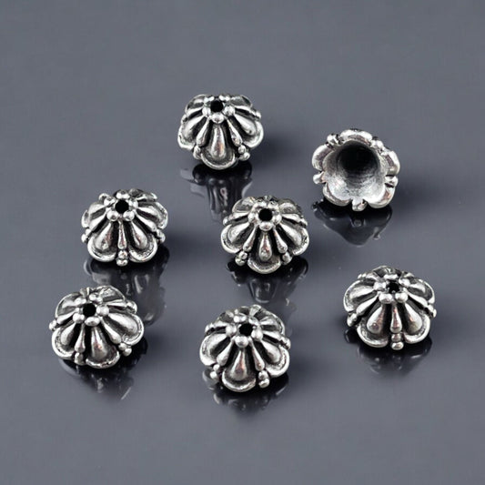 TierraCast 8mm Tiffany Bead Caps, Antiqued Fine Silver Plated Pewter(PF/778-77) * Qty. 6