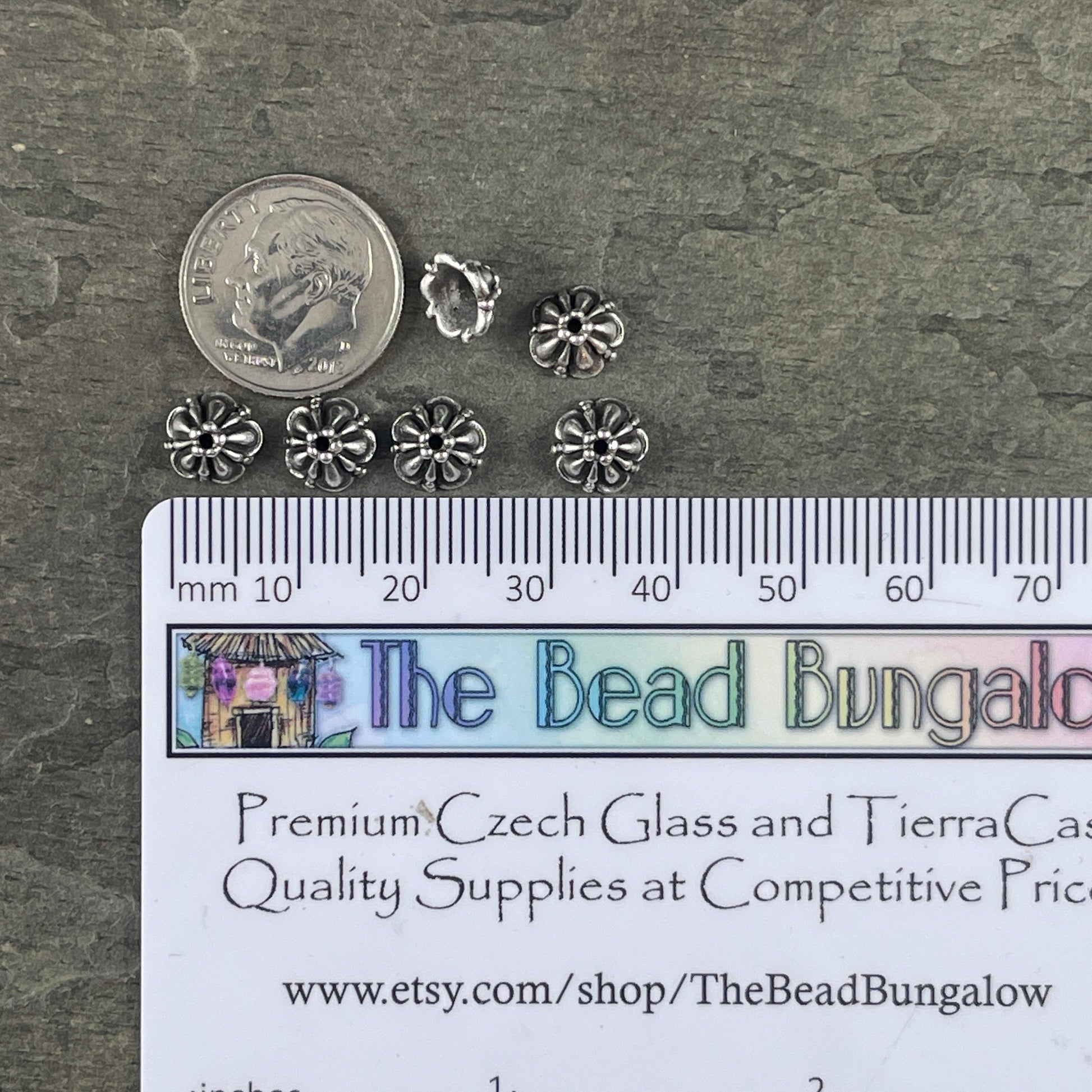 NEW 8mm Tiffany Bead Caps Decorative Antiqued Fine Silver Plated Bead Caps (PF/778-77) * Qty. 6