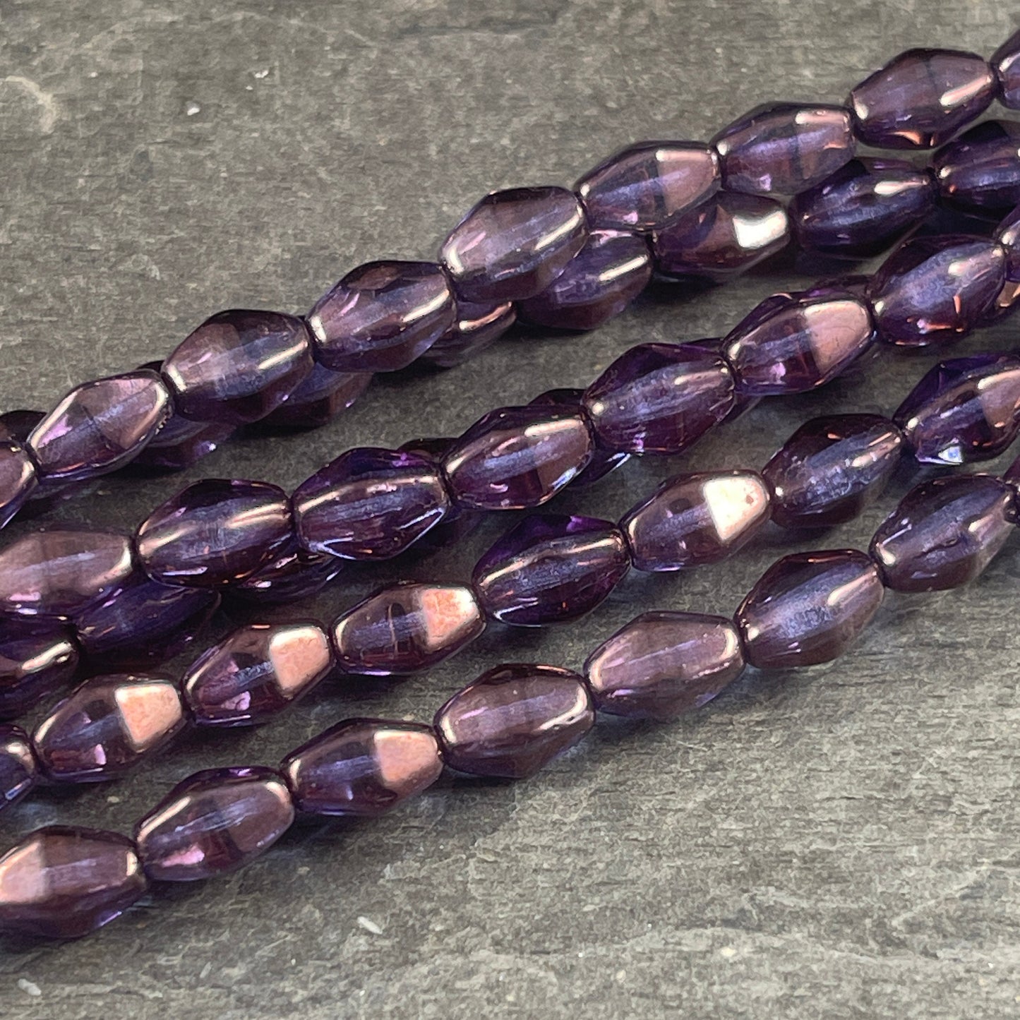 Semi-Transparent Purple Luster Czech Glass Beads, 8x6mm Blue Iris Elongated Bicone (EB3) * Qty. 16