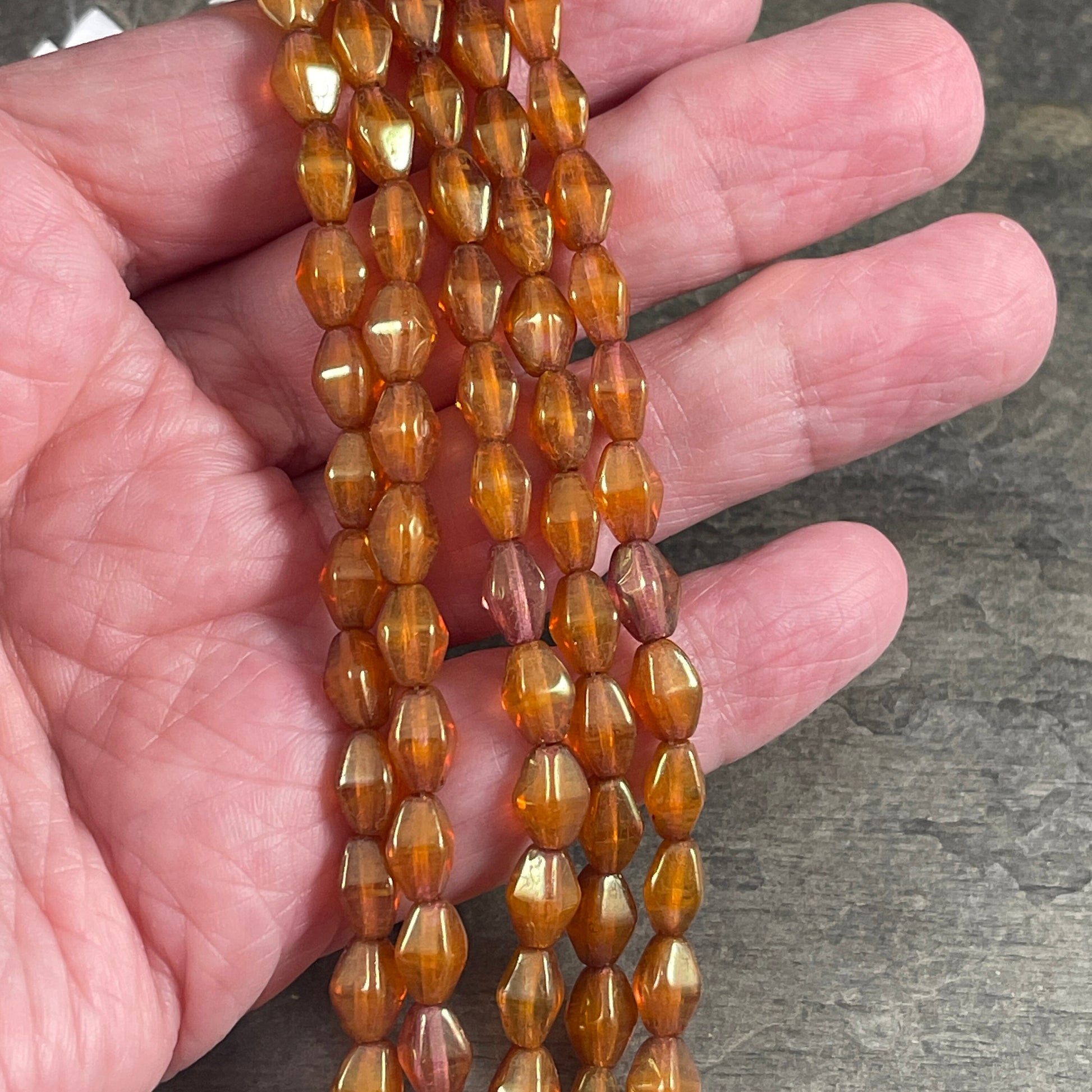 Semi-Transparent Caramel with Bronze Luster, Czech Glass Beads, 8x6mm Elongated Bicone (EB8) * Qty. 16