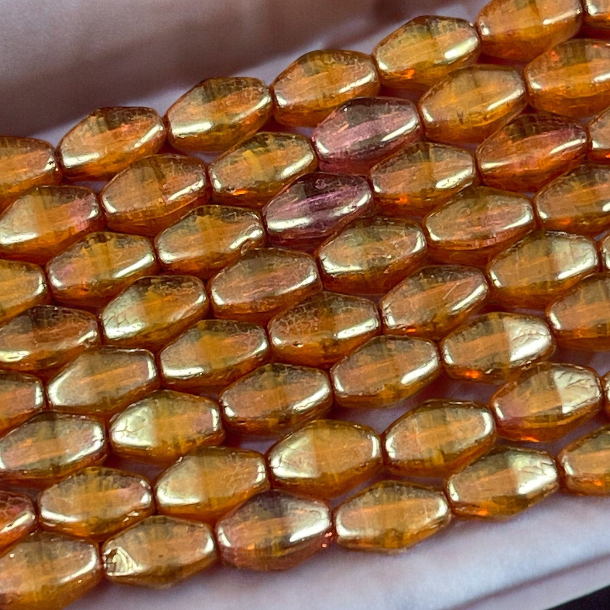 Czech Glass Beads - Semi-Transparent Caramel with Bronze Luster, 8x6mm Elongated Bicone (EB8) * Qty. 16