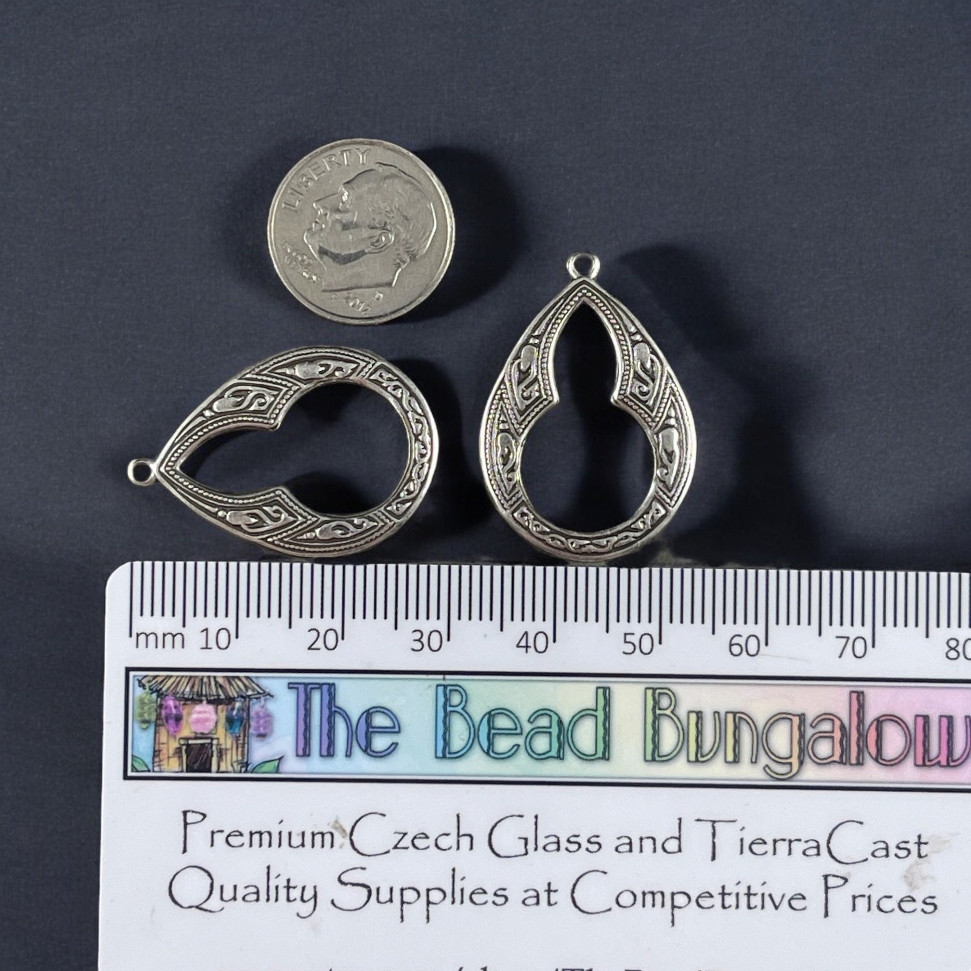 Moroccan Style Oxidized Silver Teardrop Charm Earring Charms Bohemian Silver Drops 29mm Lightweight Charms (M32s) * Qty. 2