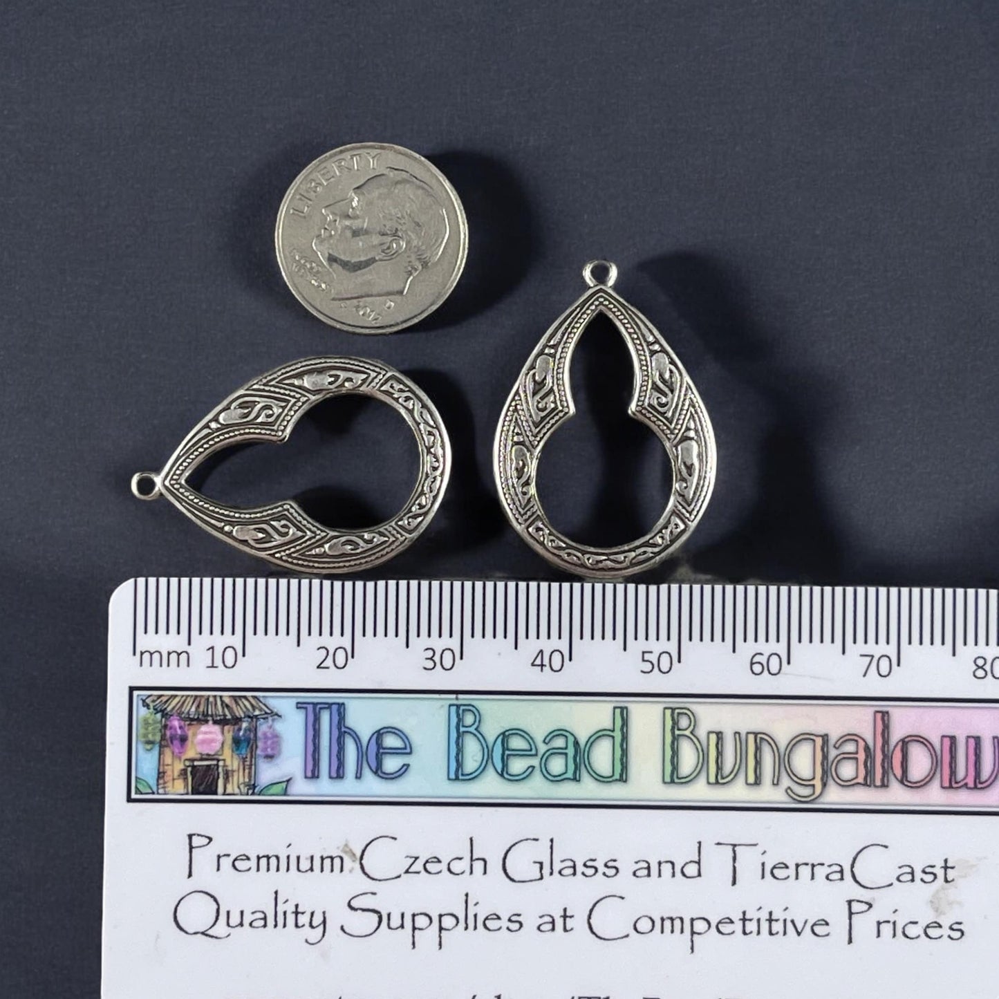 Moroccan Style 29mm Teardrop Charms, Oxidized Silver Plated Brass (M32s) * 1 Pair/Set