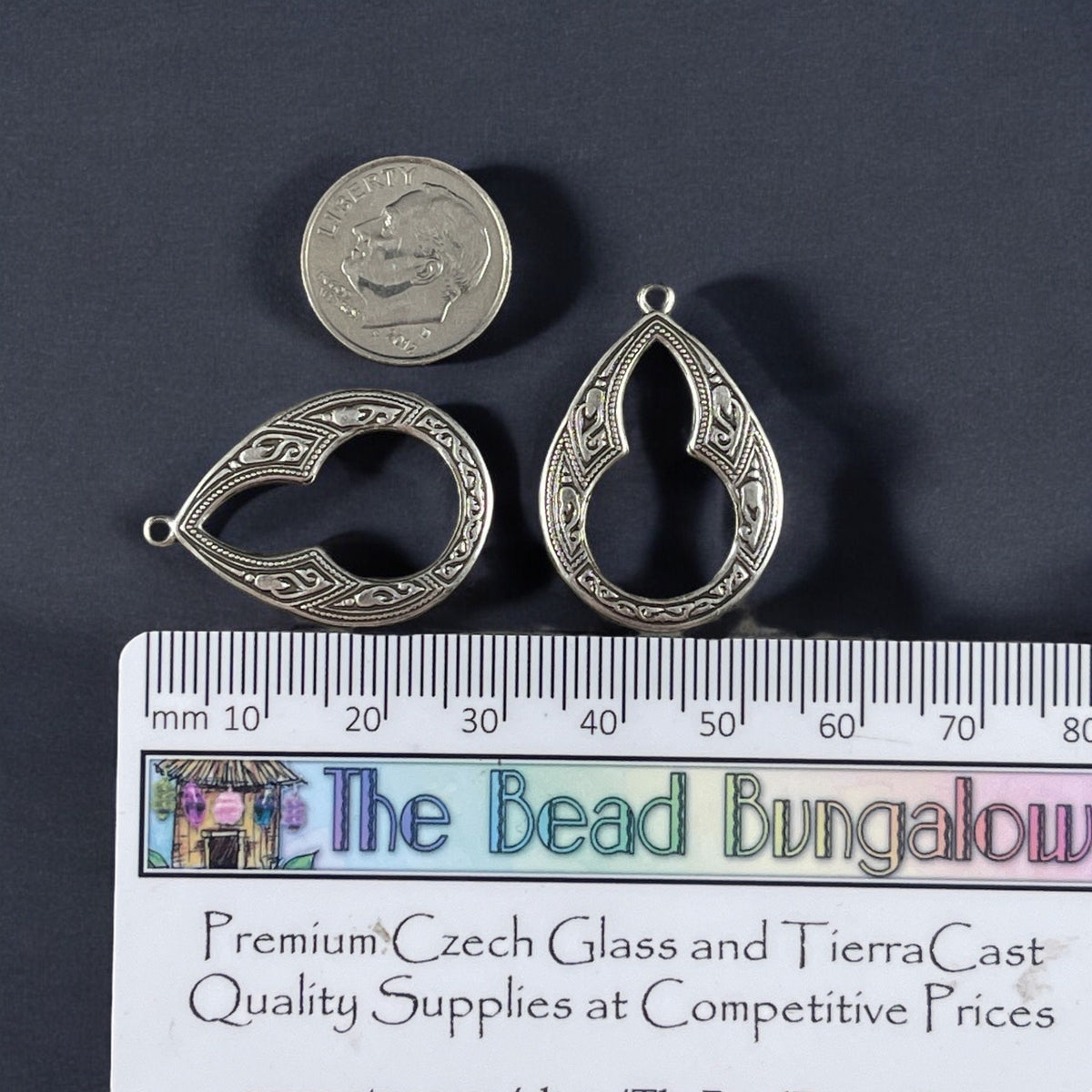 Moroccan Style 29mm Teardrop Charms, Oxidized Silver Plated Brass (M32s) * 1 Pair/Set