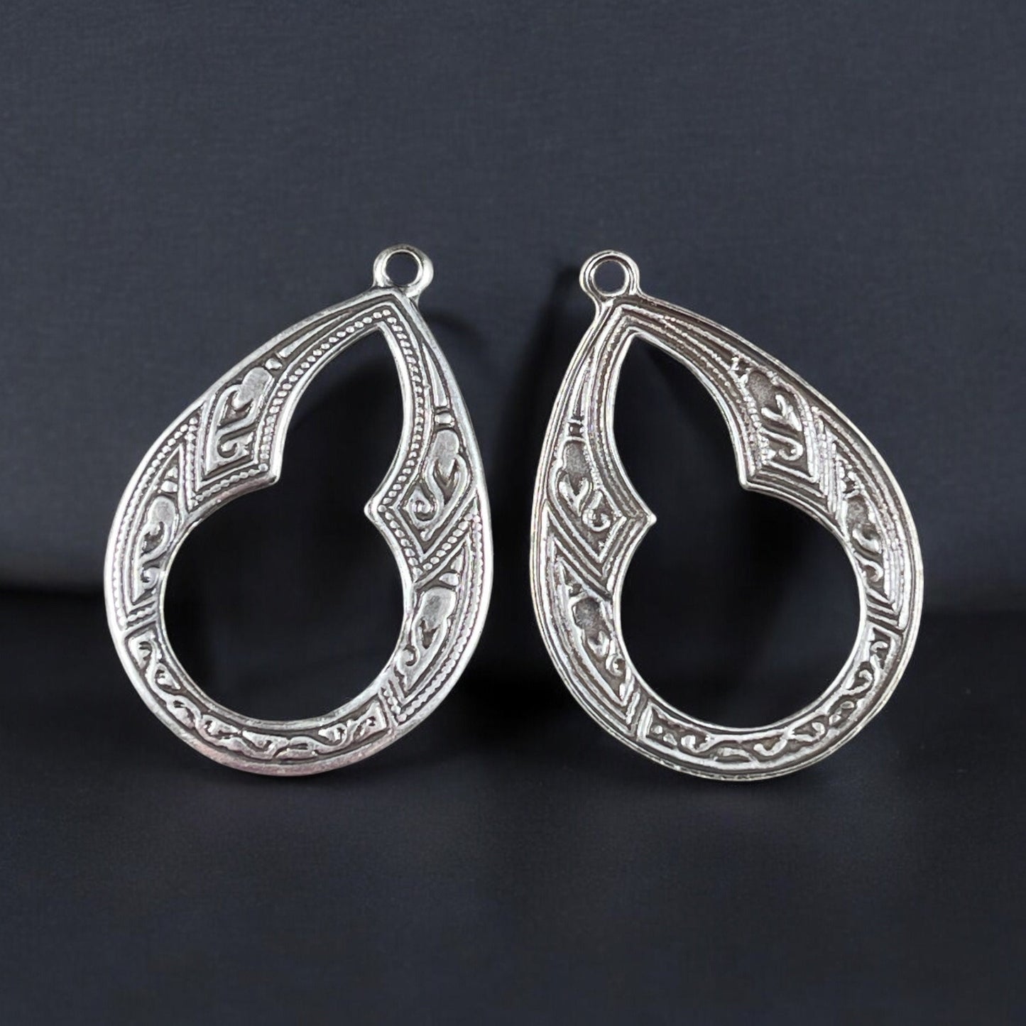 Moroccan Style Oxidized Silver Teardrop Charm Earring Charms Bohemian Silver Drops 29mm Lightweight Charms (M32s) * Qty. 2