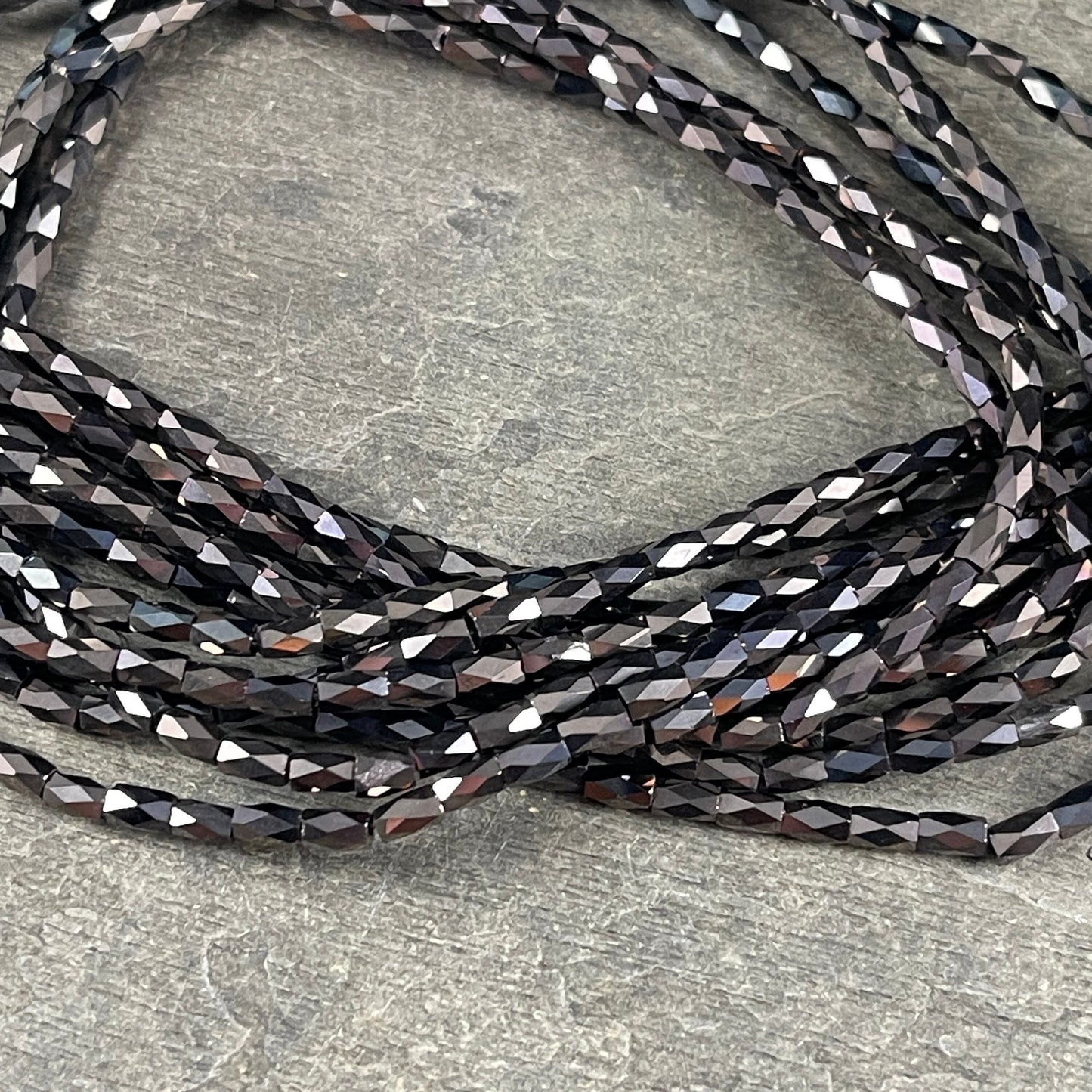 Black with Bronze Half Coat Faceted Tube Beads, Black and Bronze 5x3mm Tube Beads (FGT-BKBR) * 18" Strand