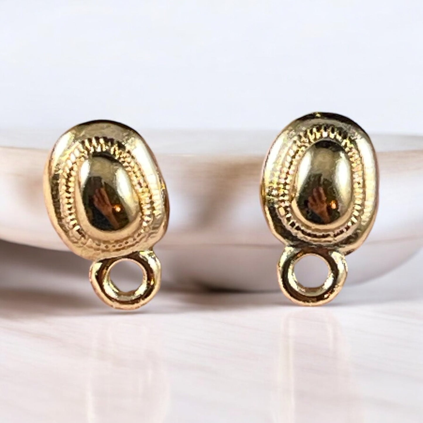 24k Gold Plated Earring with Titanium Post, 10.3x6.5mm Oval with 2mm Loop for Dangles (PF/13767-12) * Qty. 4