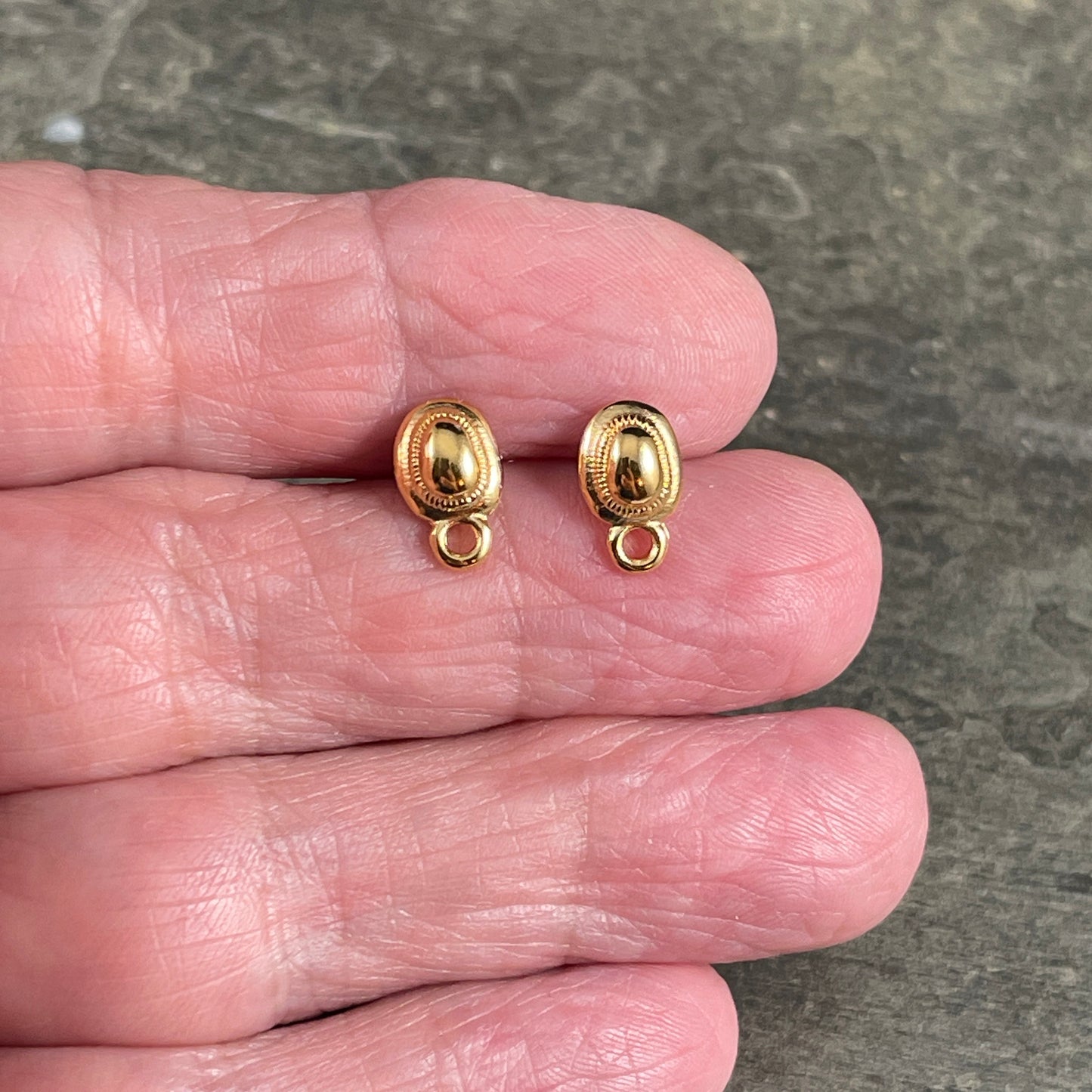 24k Gold Earring Post with Loop, Gold Oval with Ethnic Design, Earring with Loop for Dangles (PF/13767-12) * Qty. 4