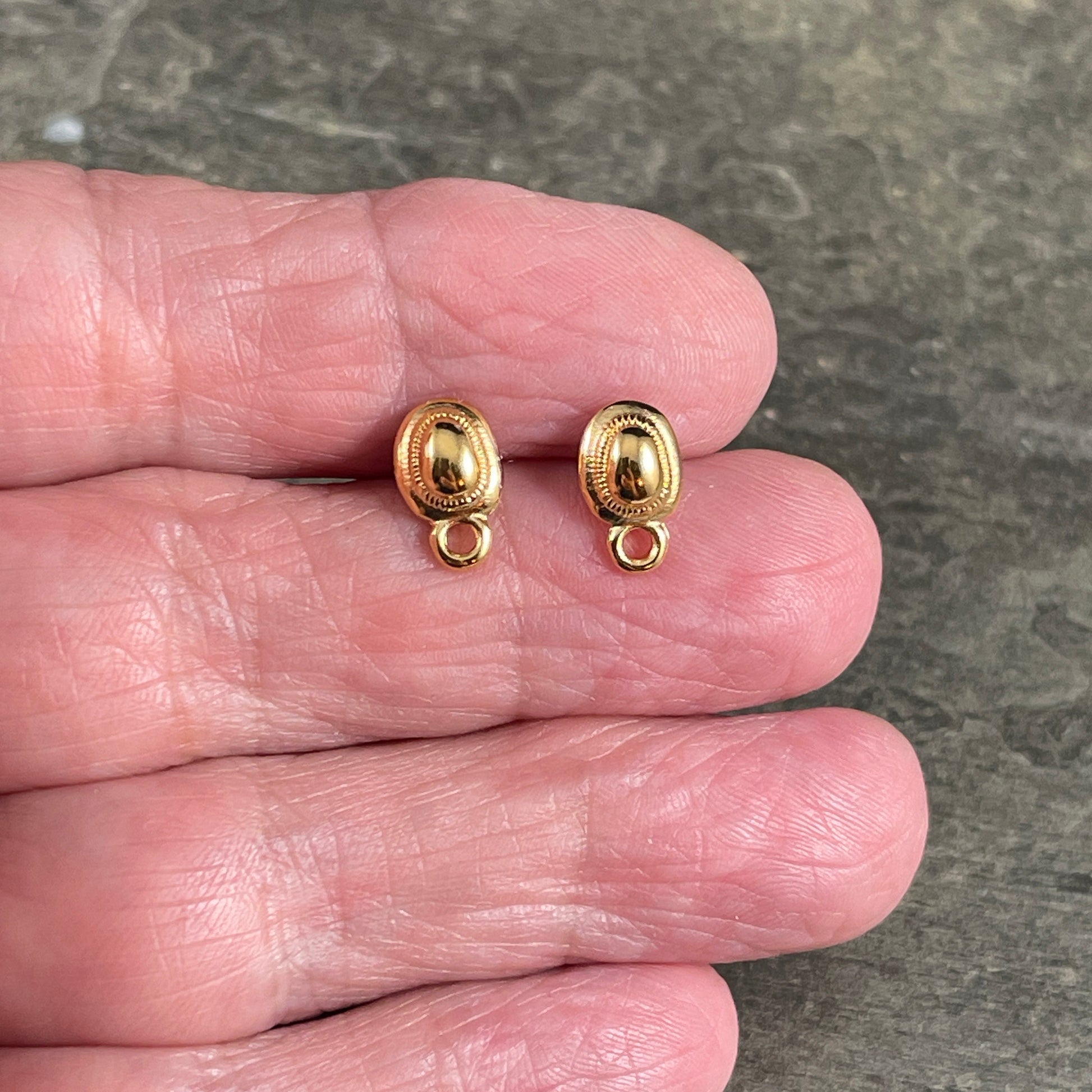 24k Gold Earring Post with Loop, Gold Oval with Ethnic Design, Earring with Loop for Dangles (PF/13767-12) * Qty. 4