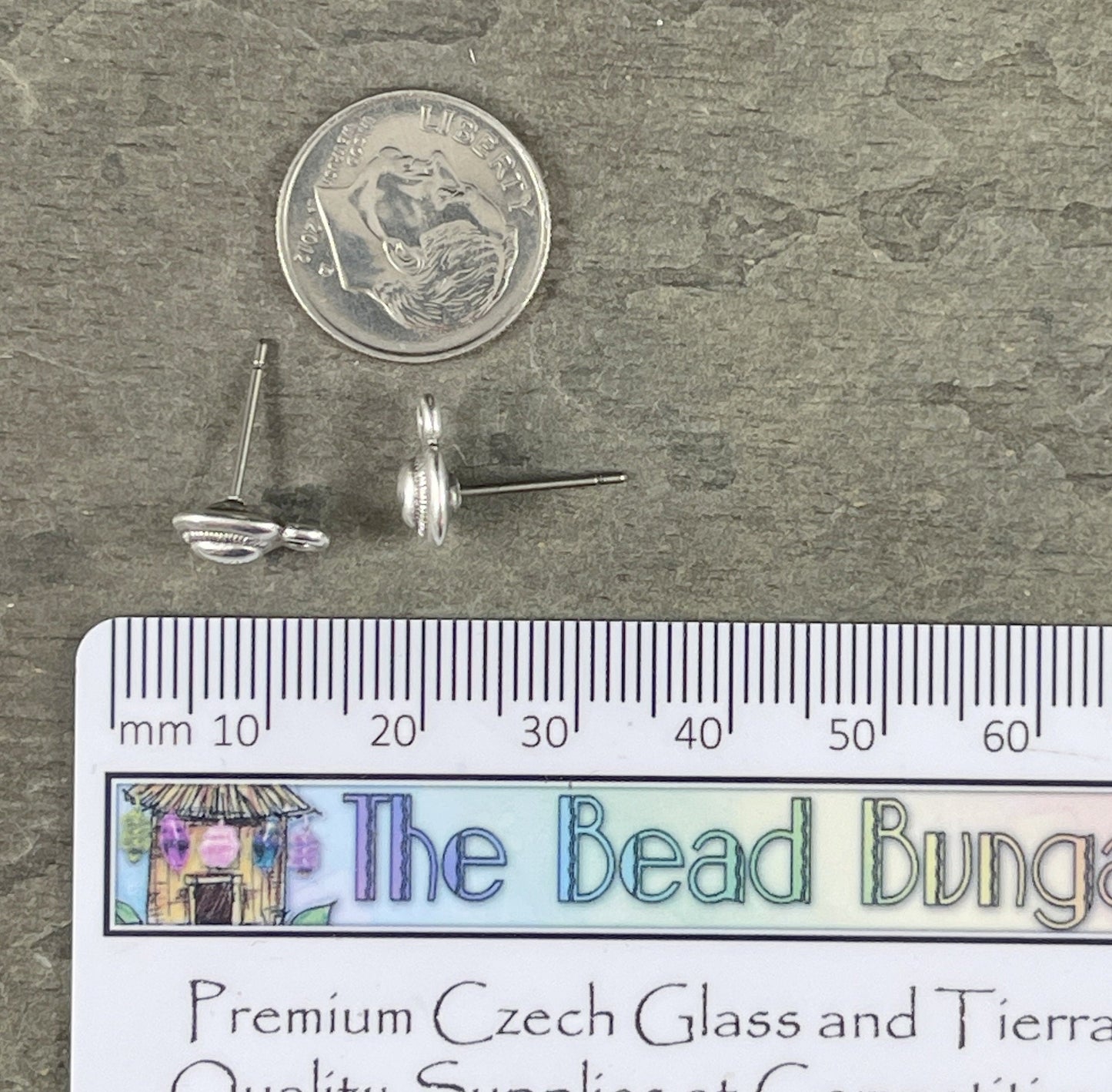 Antiqued Silver Earring with Titanium Post, 10.3x6.5mm Oval with 2mm Loop for Dangles (PF/13767-77) * Qty. 4