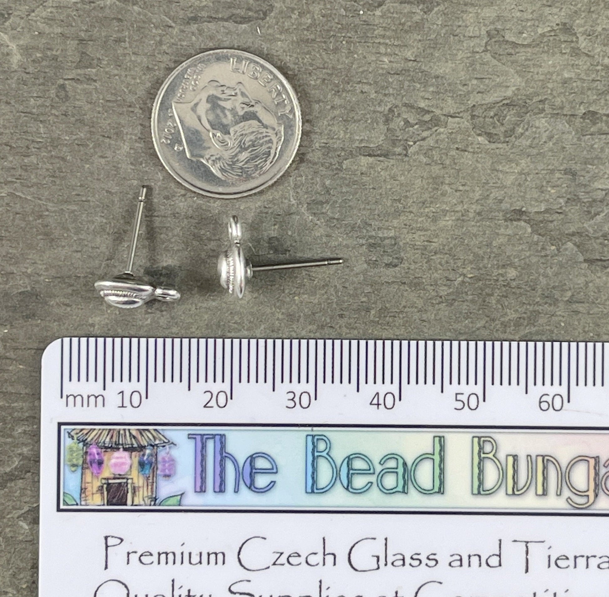 Antiqued Silver Earring with Titanium Post, 10.3x6.5mm Oval with 2mm Loop for Dangles (PF/13767-77) * Qty. 4
