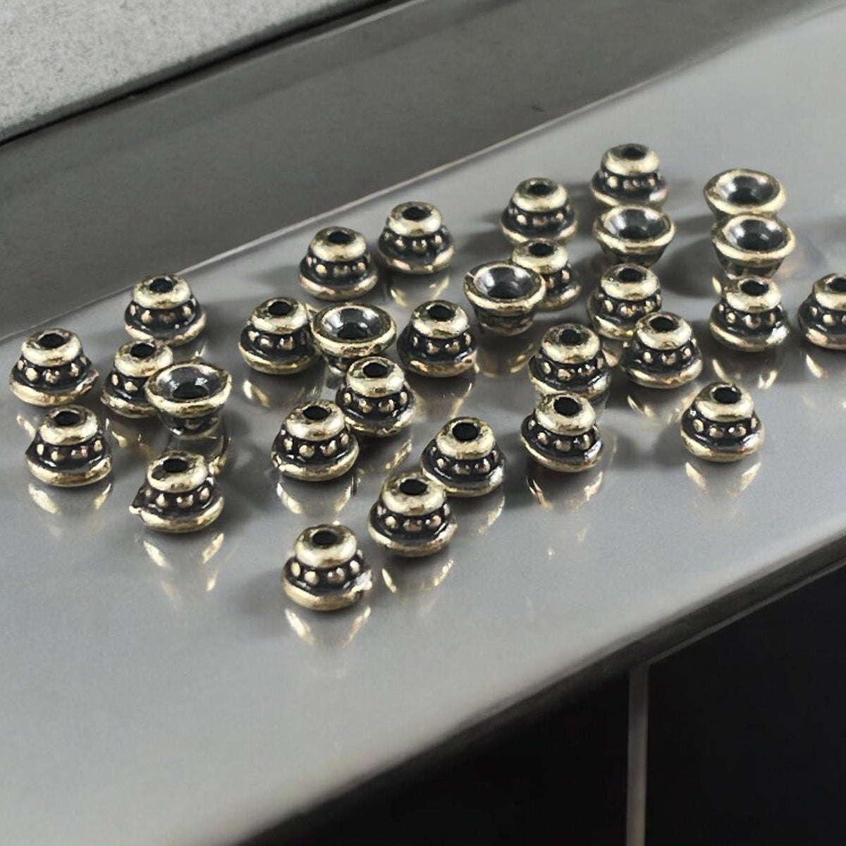 TierraCast 3.5mm Beaded Caps, Antiqued Brass Plated Tiny Cone (PF/792-57) * Qty. 50