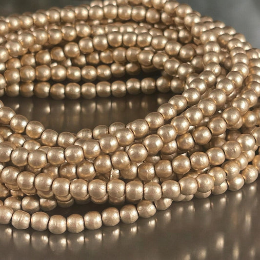 Czech Beads - 4mm Druk Round Beads, Matte Metallic Gold (D4/N-001) * Qty. 50