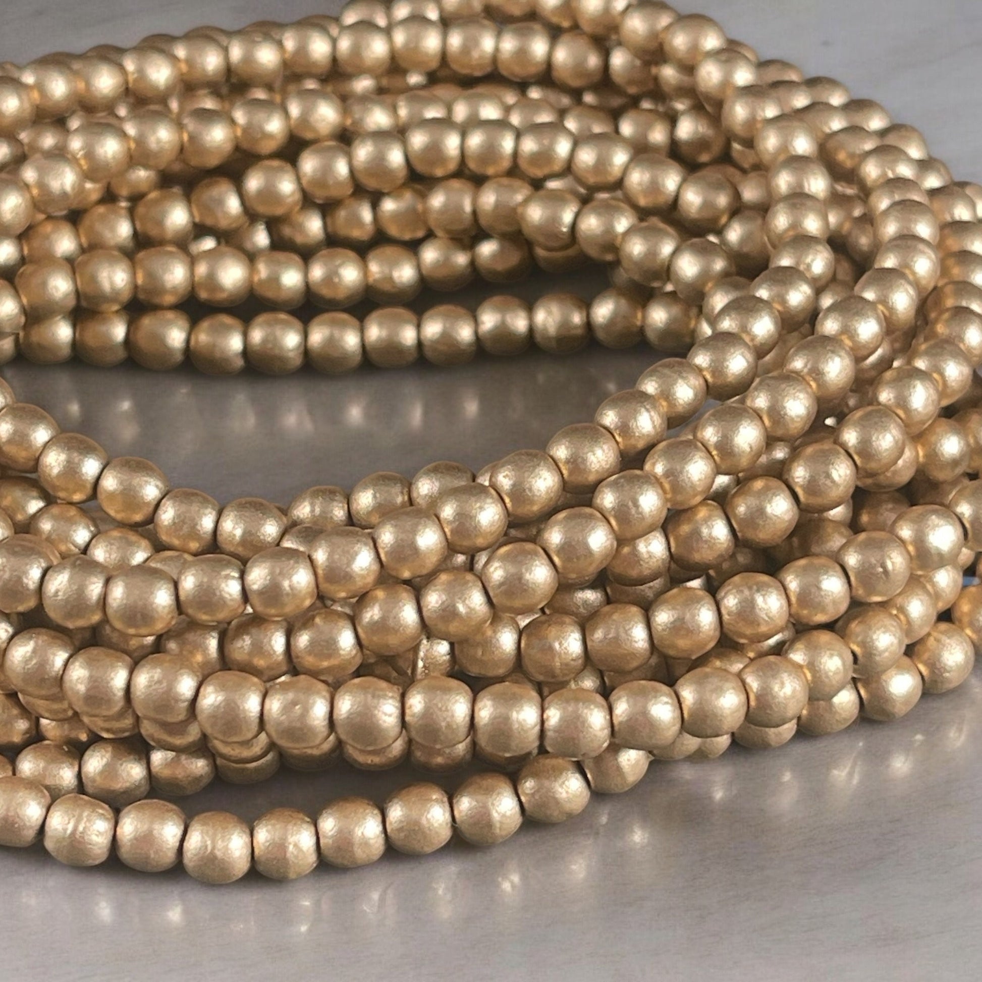 Czech Beads - 4mm Druk Round Beads, Matte Metallic Gold (D4/N-001) * Qty. 50
