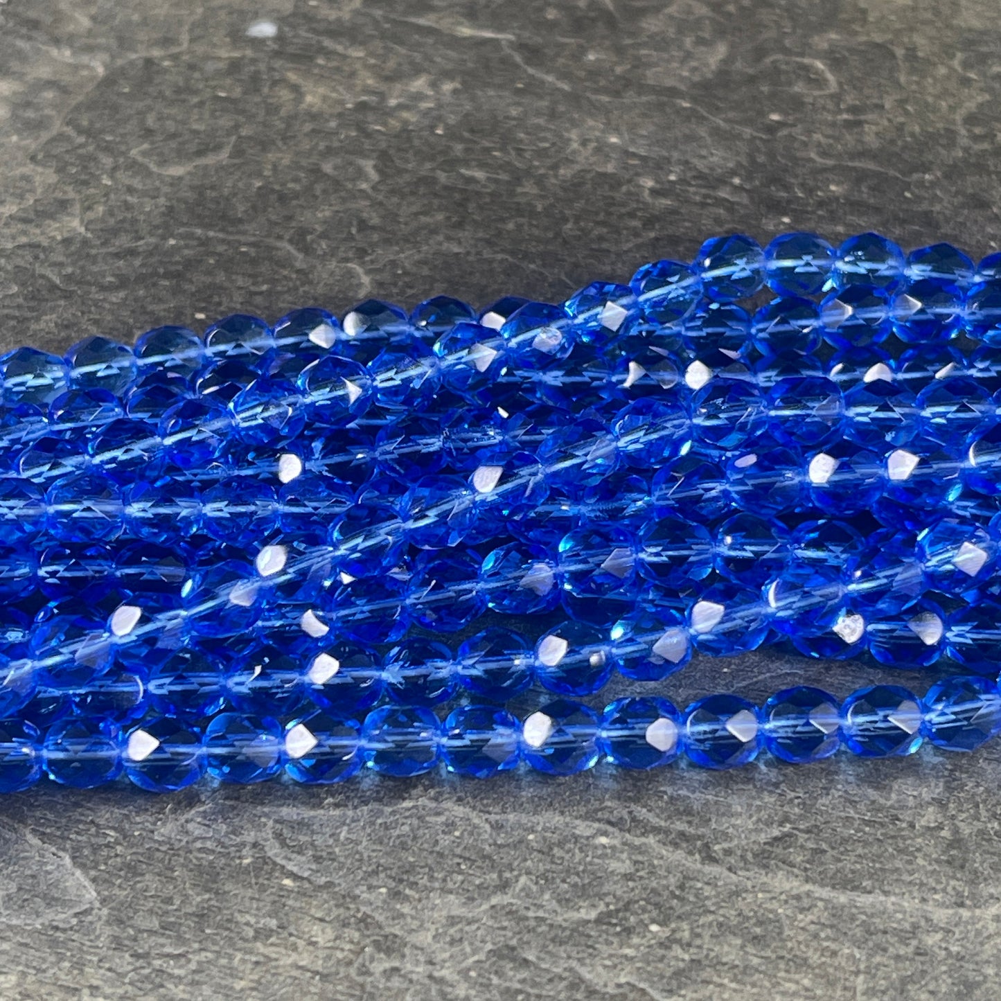 Czech Glass Beads - 6mm Faceted Round Beads, Transparent Sapphire (FP6-3005) * Qty. 25