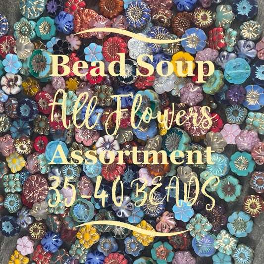 BEAD SOUP - Flower Beads, Hibiscus Flowers, Table Cut Flowers, 9-14mm Assortment Grab Bag - 30 grams