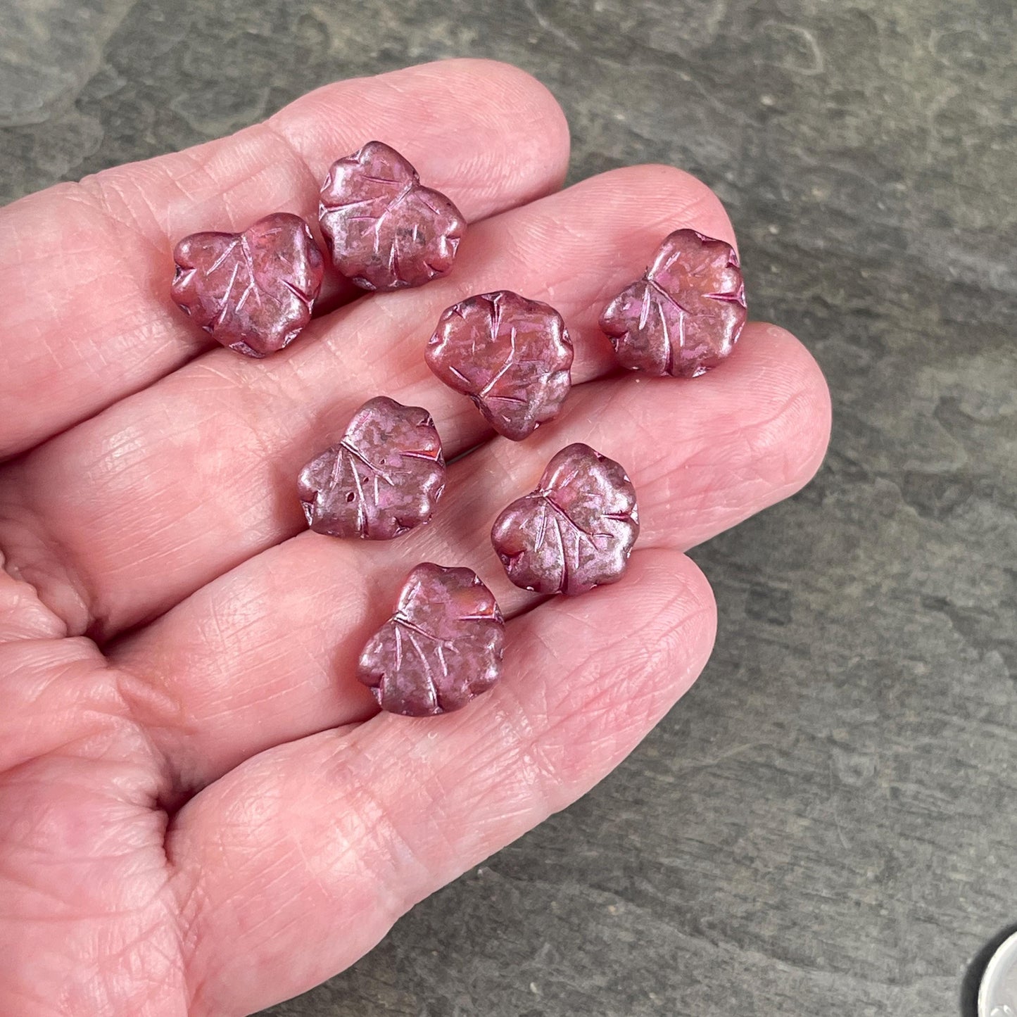 Purple Leaf Beads, Matte Transparent Raspberry 11x13mm Czech Glass Leaf Beads (ML66) * Qty. 12