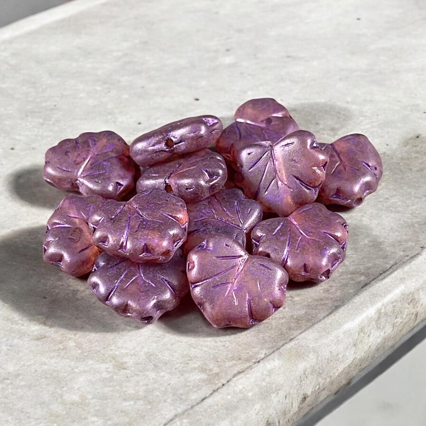 Dark Orange Maple Leaf Beads, Opaque Orange with Bronze Wash 11x13mm Czech Glass Leaf Beads (ML71) * Qty. 12