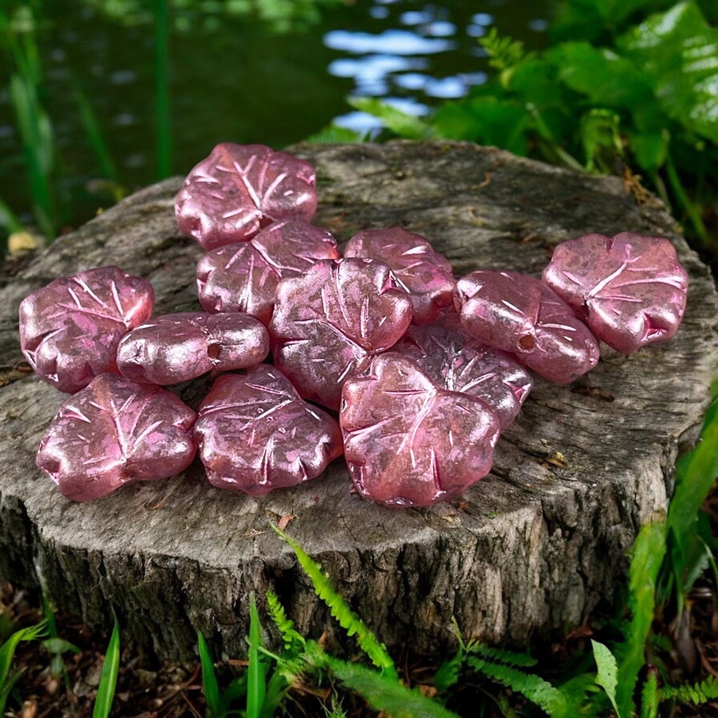 Purple Leaf Beads, Matte Transparent Raspberry 11x13mm Czech Glass Leaf Beads (ML66) * Qty. 12