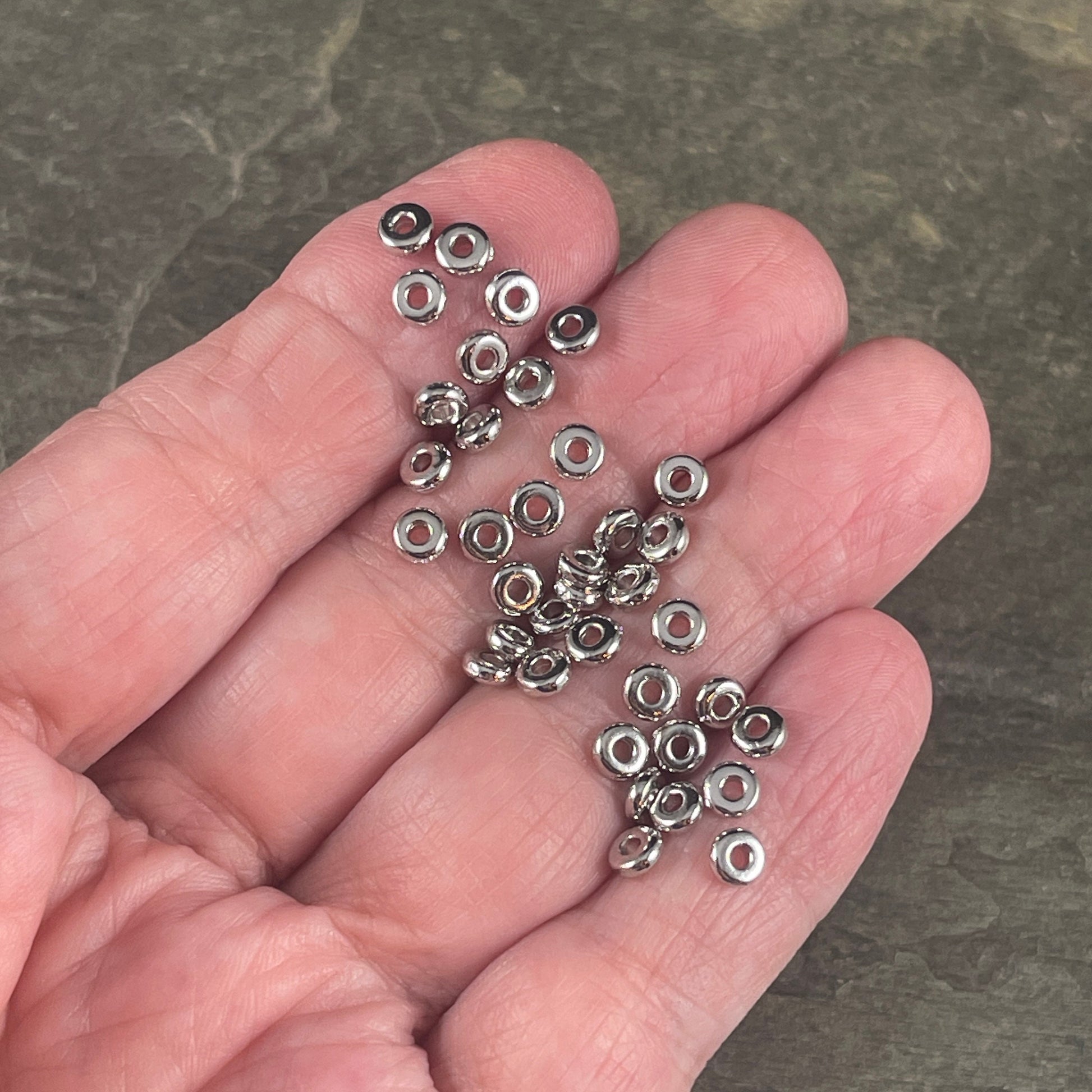 TierraCast 4mm Heishi Rondelle, Small Fine Silver Plated Spacer Bead (PF/401-10) * Qty. 50