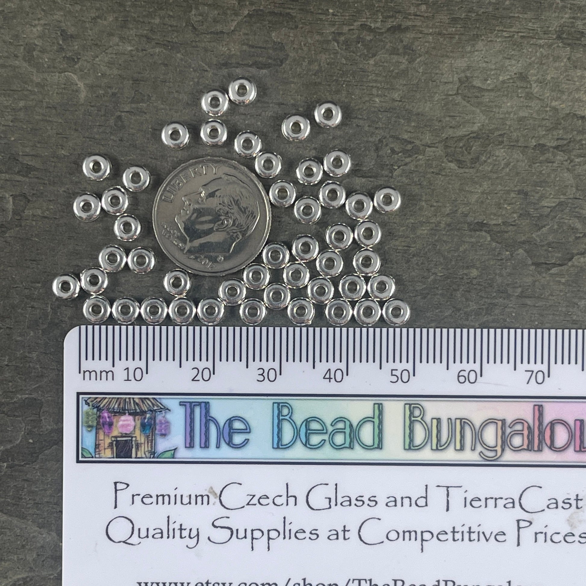 TierraCast 4mm Heishi Rondelle, Small Fine Silver Plated Spacer Bead (PF/401-10) * Qty. 50