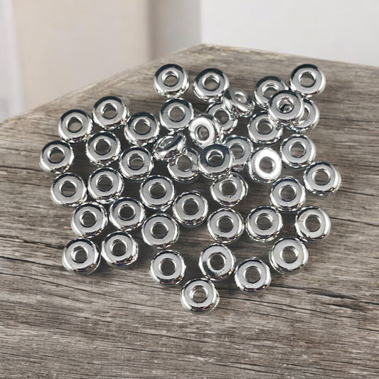 TierraCast 4mm Heishi Rondelle, Small White Bronze Plated, Silver Spacer Bead (PF/401-28) * Qty. 50