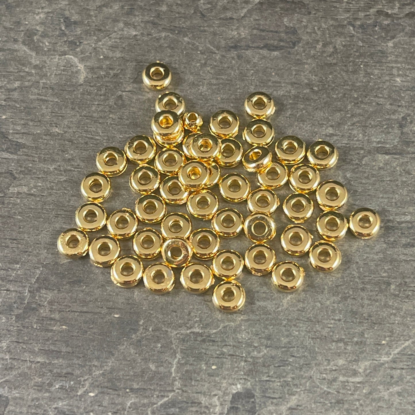 TierraCast 4mm Heishi Rondelle, Small 24k Gold Plated Spacer Bead, Nickel Free (PF/401-12) * Qty. 50