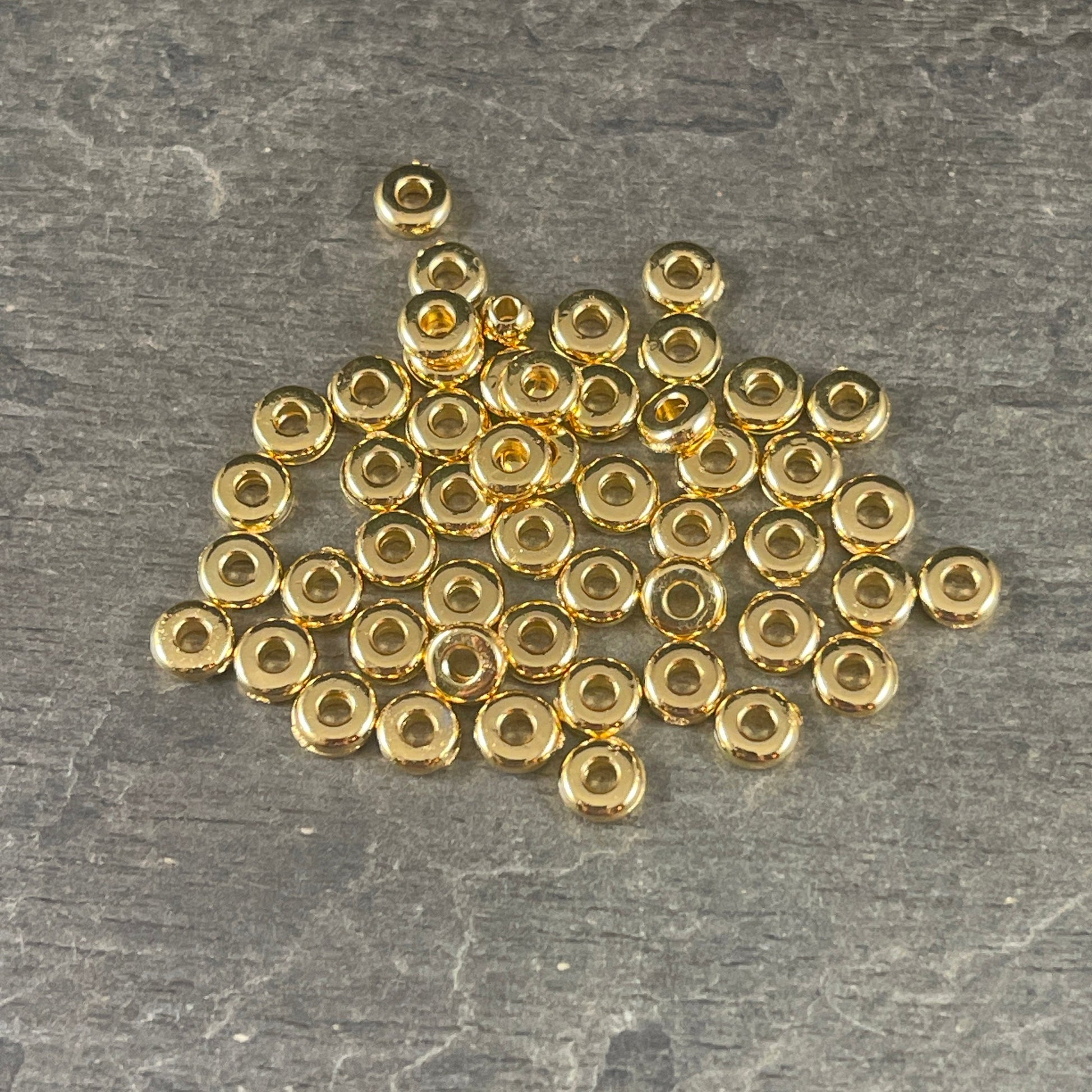 TierraCast 4mm Heishi Rondelle, Small 24k Gold Plated Spacer Bead, Nickel Free (PF/401-12) * Qty. 50