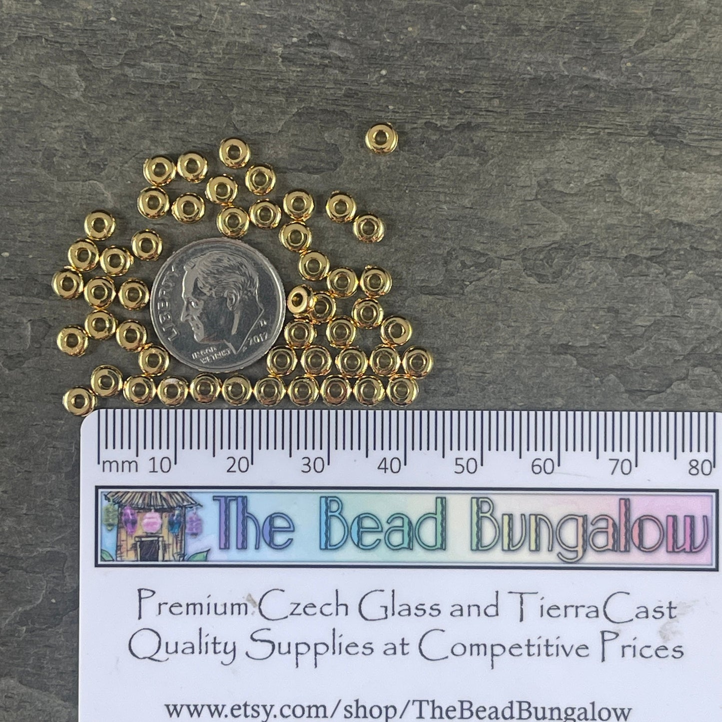 TierraCast 4mm Heishi Rondelle, Small 24k Gold Plated Spacer Bead, Nickel Free (PF/401-12) * Qty. 50
