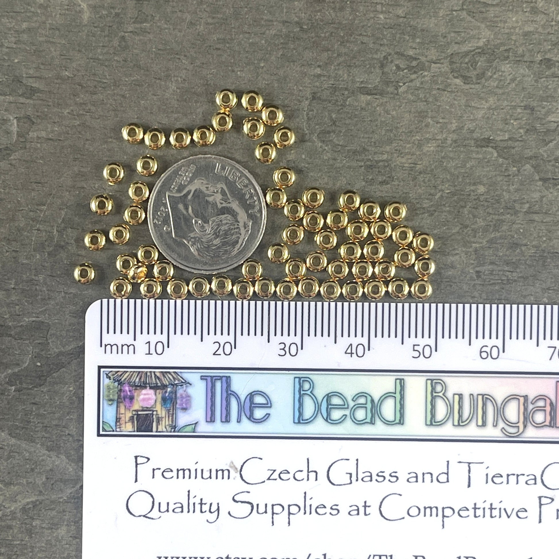 NEW TierraCast 3mm Heishi Bead, 24k Gold Plated Beads, Tiny Gold Spacer Beads (PF/400-12) * Qty. 50