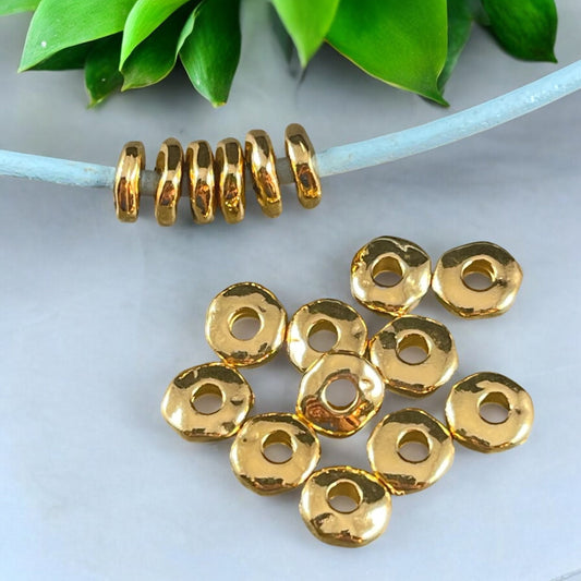 NEW TierraCast 6.5mm Organic Rondelle with Large Hole, 2mm Hole, 24k Gold Plated Spacer Bead (PF/409-12) * Qty. 20