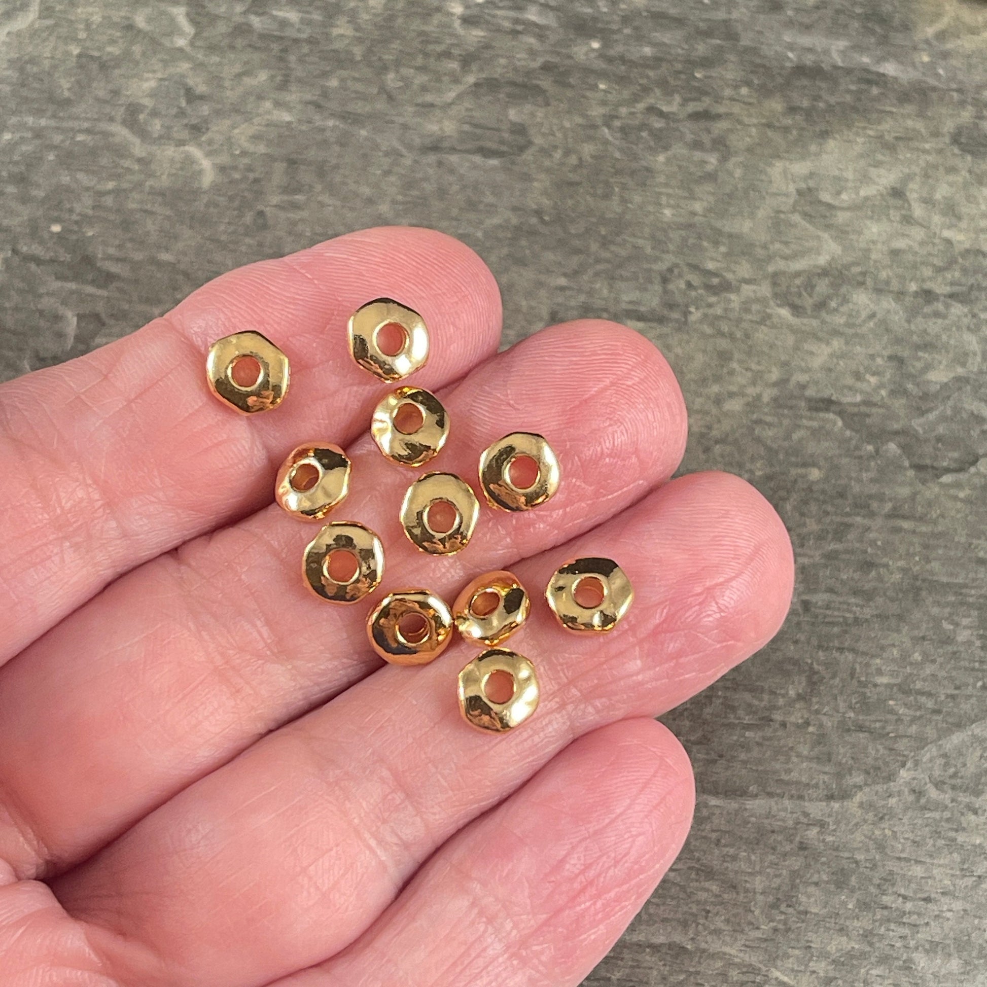 NEW TierraCast 6.5mm Organic Rondelle with Large Hole, 2mm Hole, 24k Gold Plated Spacer Bead (PF/409-12) * Qty. 20