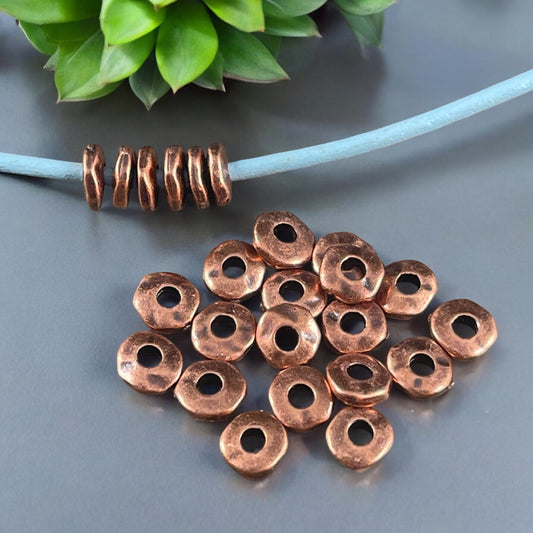 NEW TierraCast 6.5mm Organic Rondelle with Large Hole, 2mm Hole, Antiqued Copper Nugget Spacer Bead (PF/409-87) * Qty. 20