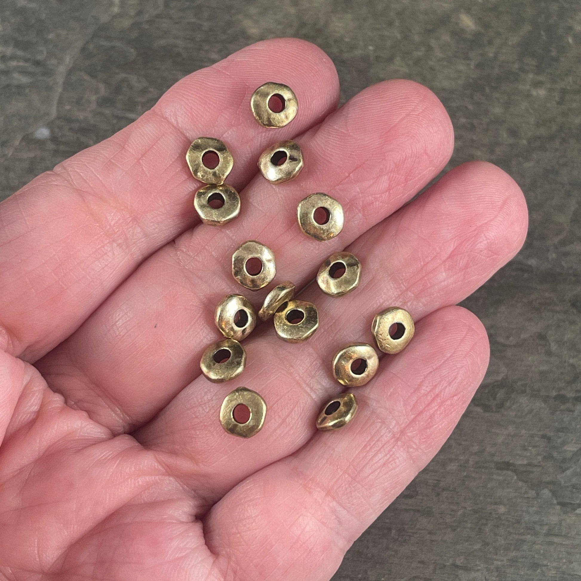 NEW TierraCast 6.5mm Organic Rondelle with Large Hole, 2mm Hole, Antiqued Brass Nugget Spacer Bead (PF/409-57) * Qty. 20