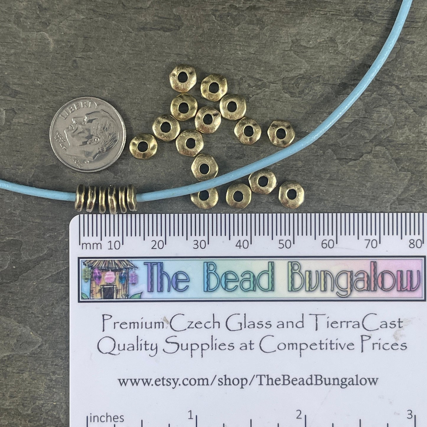 NEW TierraCast 6.5mm Organic Rondelle with Large Hole, 2mm Hole, Antiqued Brass Nugget Spacer Bead (PF/409-57) * Qty. 20