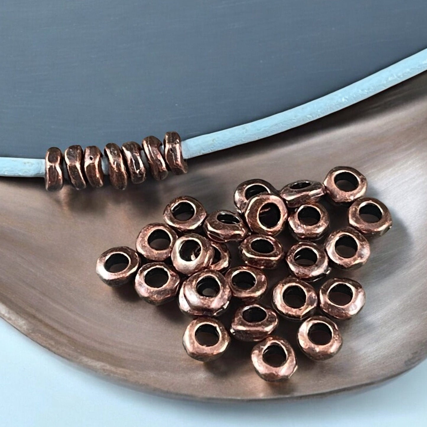 TierraCast Large Hole 4.5mm Nugget Rondelle, Antiqued Copper Plated (PF/408-87) * 20 Beads