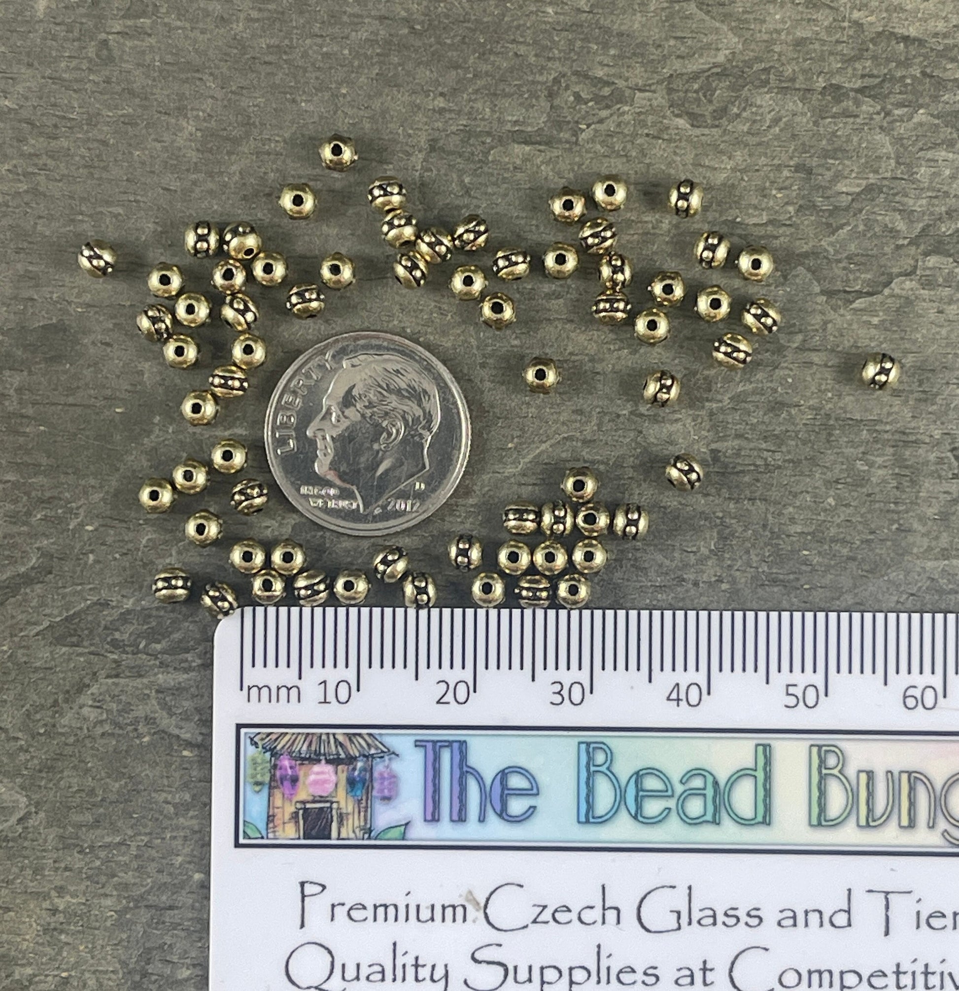 NEW TierraCast 3mm Round Beaded Spacer Bead, Light Antiqued Brass Plated Seed Bead Size 8 (PF/406-57) * Qty. 50