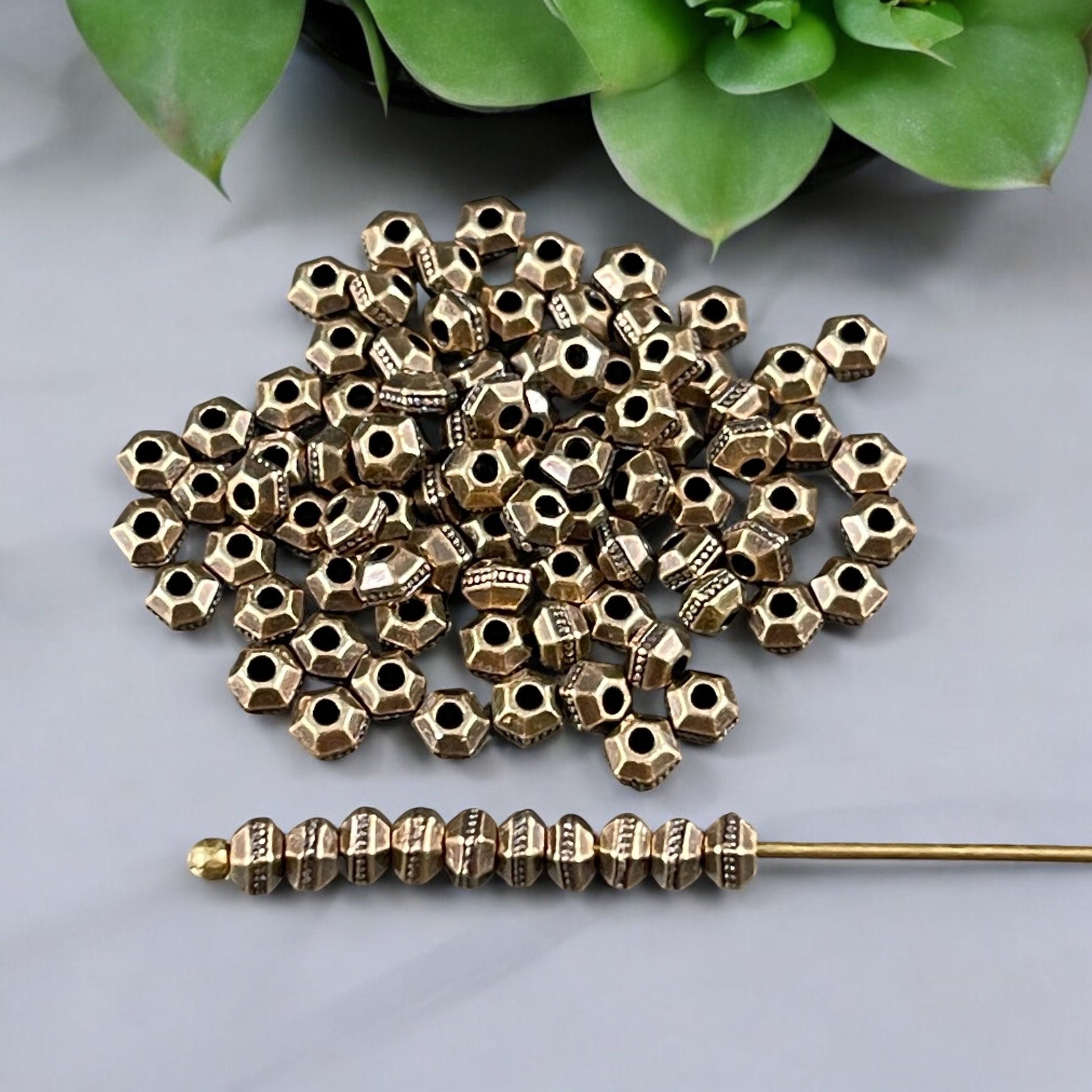 TierraCast 3mm Hexagon Bead, Faceted 3mm Spacer Bead, Tiny Antiqued Brass Bead (PF/392-57) * Qty. 50