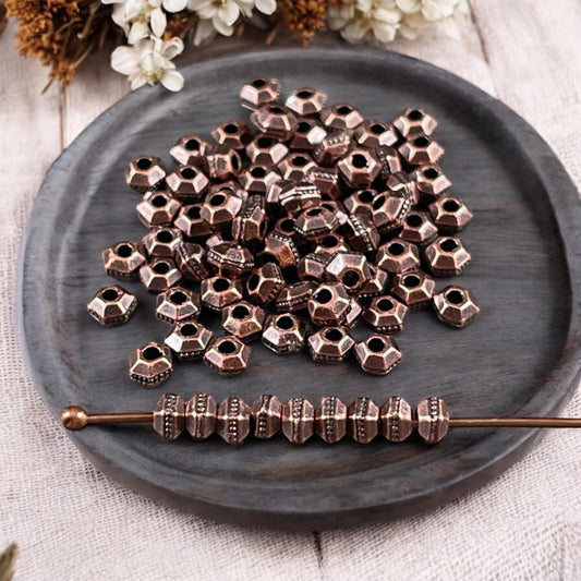 TierraCast 3mm Tiny Faceted Hexagon Bead, Antiqued Copper Bead (PF/392-87) * Qty. 50