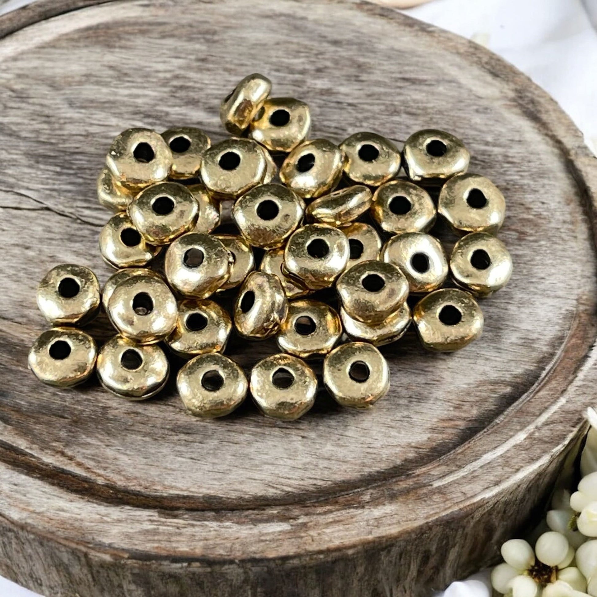 NEW TierraCast 5mm Heishi Nugget, Organic Rondelle Spacer, Light Antiqued Brass Plated Nugget Spacer (PF/398-57) * Qty. 20