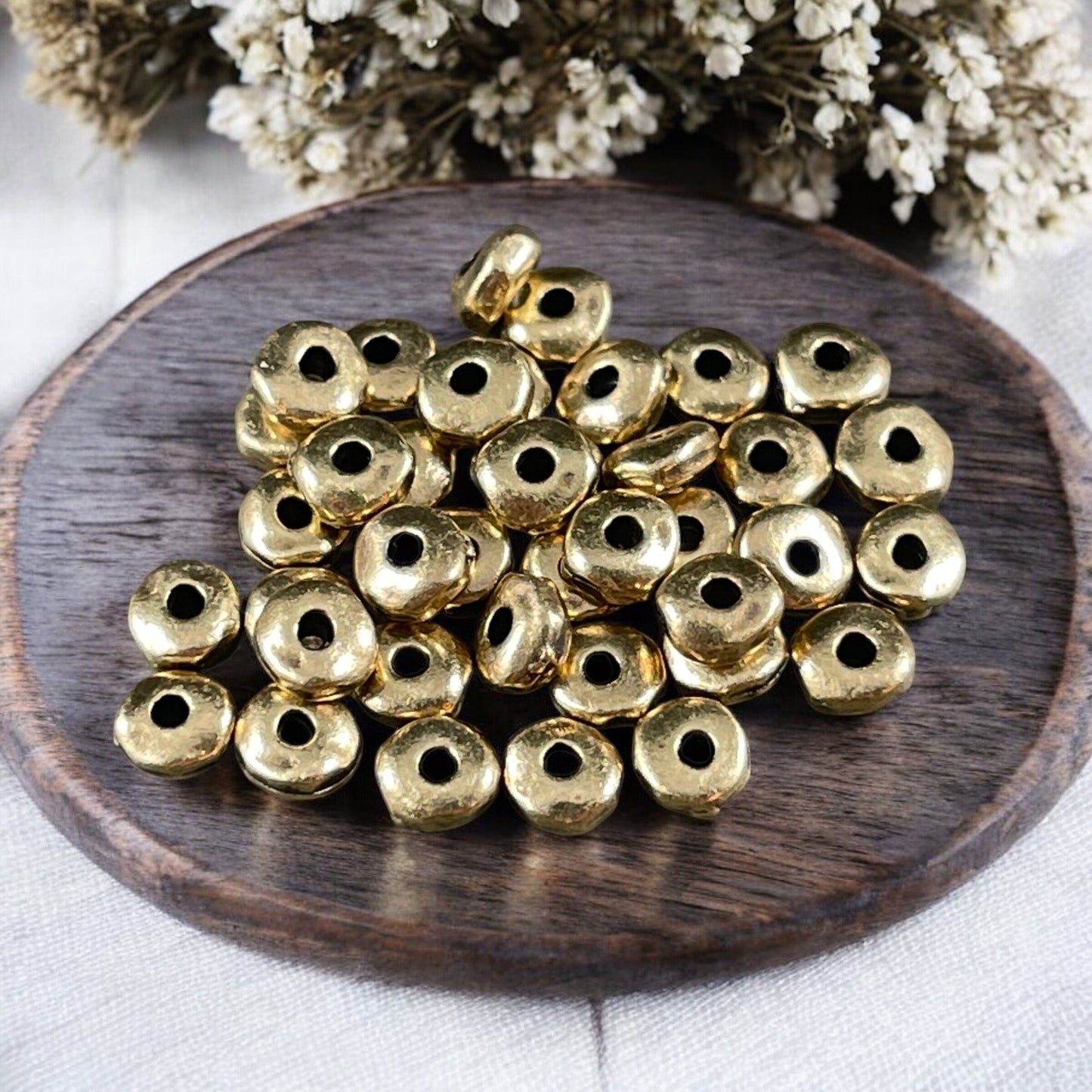 NEW TierraCast 5mm Heishi Nugget, Organic Rondelle Spacer, Light Antiqued Brass Plated Nugget Spacer (PF/398-57) * Qty. 20