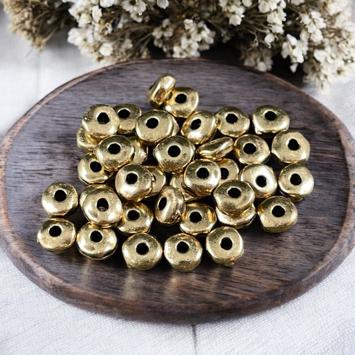 TierraCast 5mm Heishi Nugget, Organic Rondelle Spacer, Antiqued Brass (PF/398-57) * Qty. 20