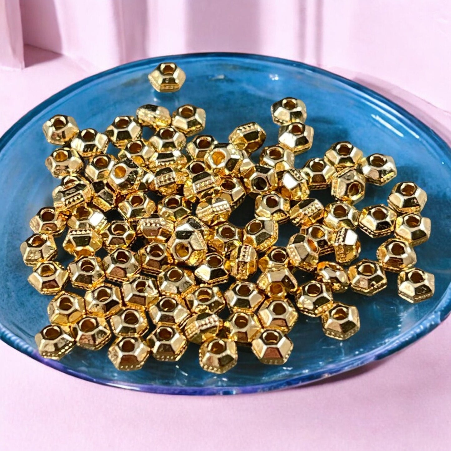 NEW TierraCast 3mm Hexagon Bead, Faceted 3mm Spacer Bead, Tiny 24k Gold Plated Bead (PF/392-12) * Qty. 50