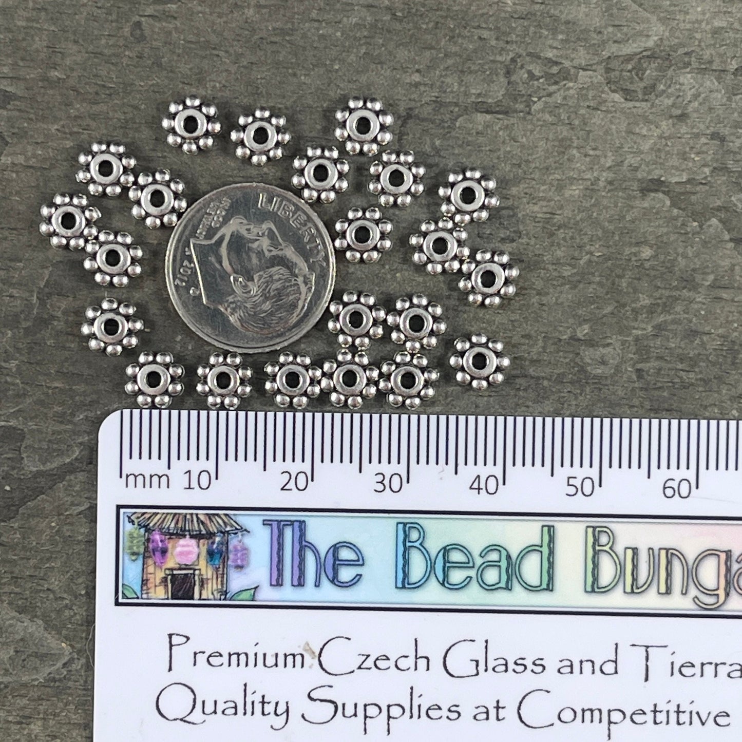 NEW TierraCast 6mm Beaded Daisy Spacer, Antiqued Fine Silver Plated Beads (PF/385-77) * Qty. 20