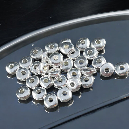 TierraCast 5mm Heishi Nugget, Organic Rondelle Spacer, Fine Silver Plated Nugget Spacer (PF/398-10) * Qty. 20