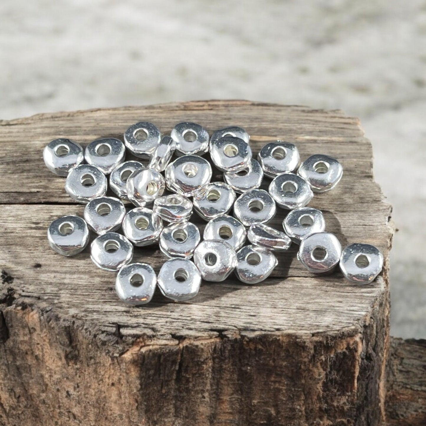 TierraCast 5mm Heishi Nugget, Organic Rondelle Spacer, Fine Silver Plated Nugget Spacer (PF/398-10) * Qty. 20