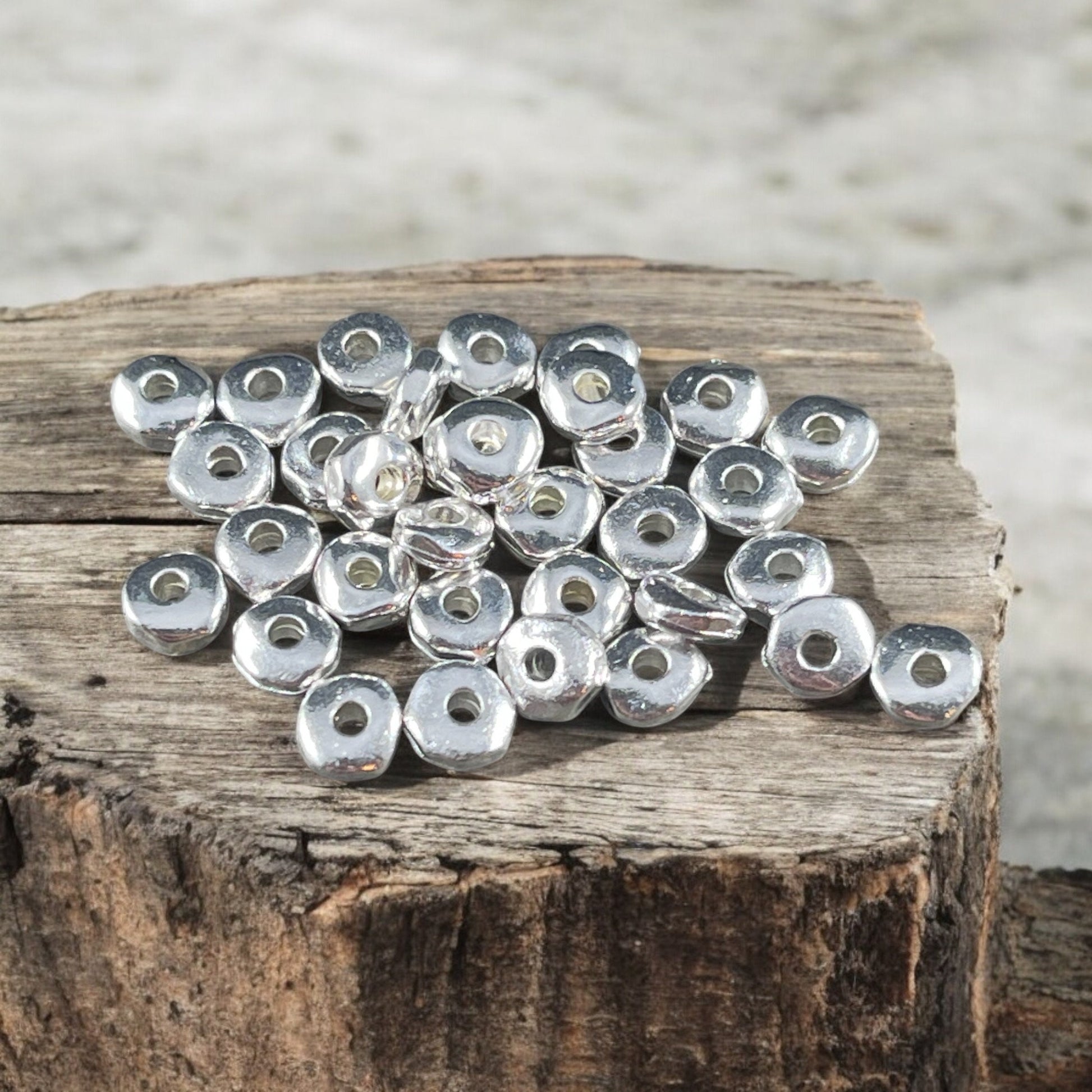 TierraCast 5mm Heishi Nugget, Organic Rondelle Spacer, Fine Silver Plated Nugget Spacer (PF/398-10) * Qty. 20