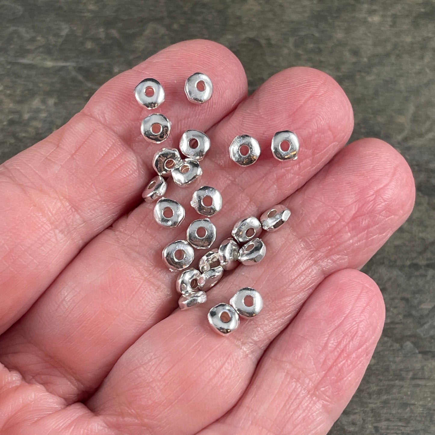TierraCast 5mm Heishi Nugget, Organic Rondelle Spacer, Fine Silver Plated Nugget Spacer (PF/398-10) * Qty. 20